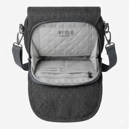 Opened sample bag showing internal construction, pockets and lining